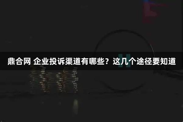 鼎合网 企业投诉渠道有哪些?这几个途径要知道